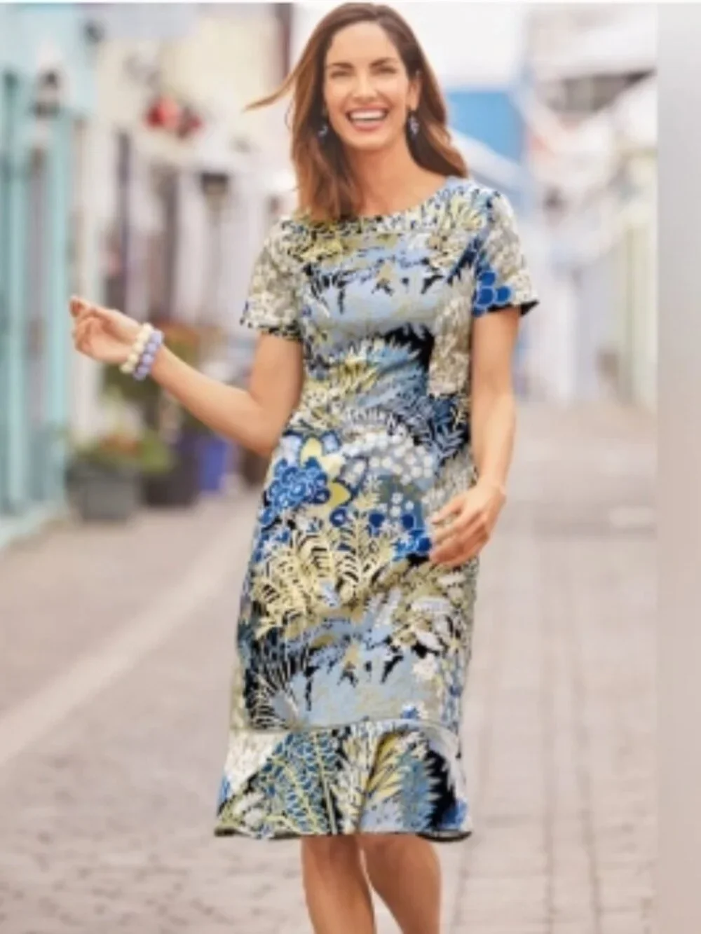 Talbots Dress Women Botanical Garden Sheath Lattice Trim Yoke & Flounce, Size 10 - Picture 1 of 11